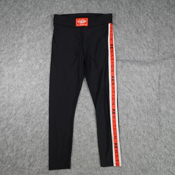 P.E Nation Pants - PE Nation Leggings Womens Large Black Brawler Side Stripe Logo Activewear